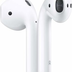 a pair of white earbuds